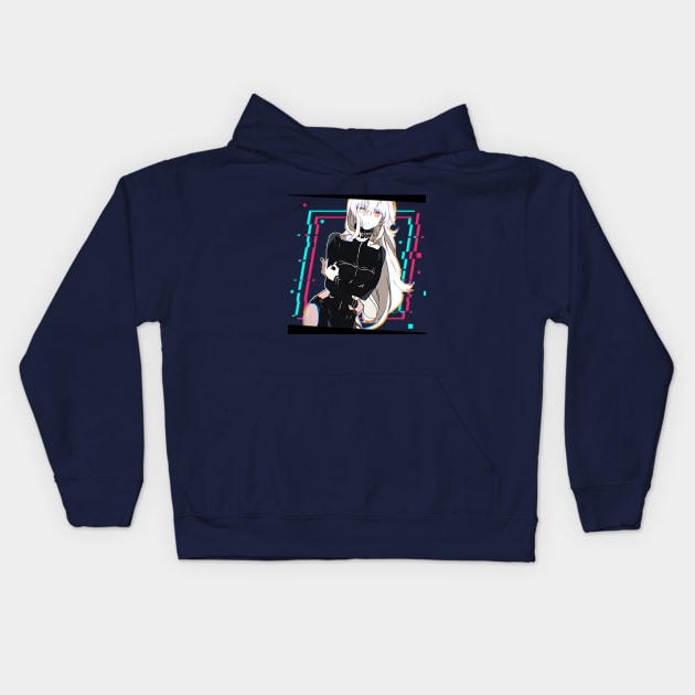 Anime Girl Glitch Aesthetic Kids Hoodie by valival